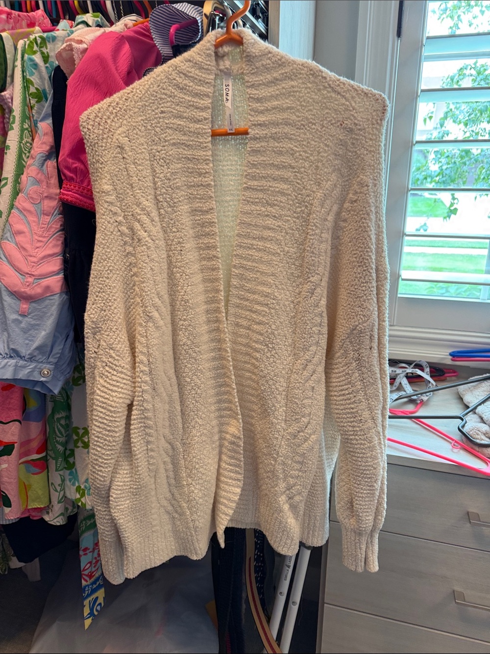 Soma Cream Open-Front Knit Cardigan